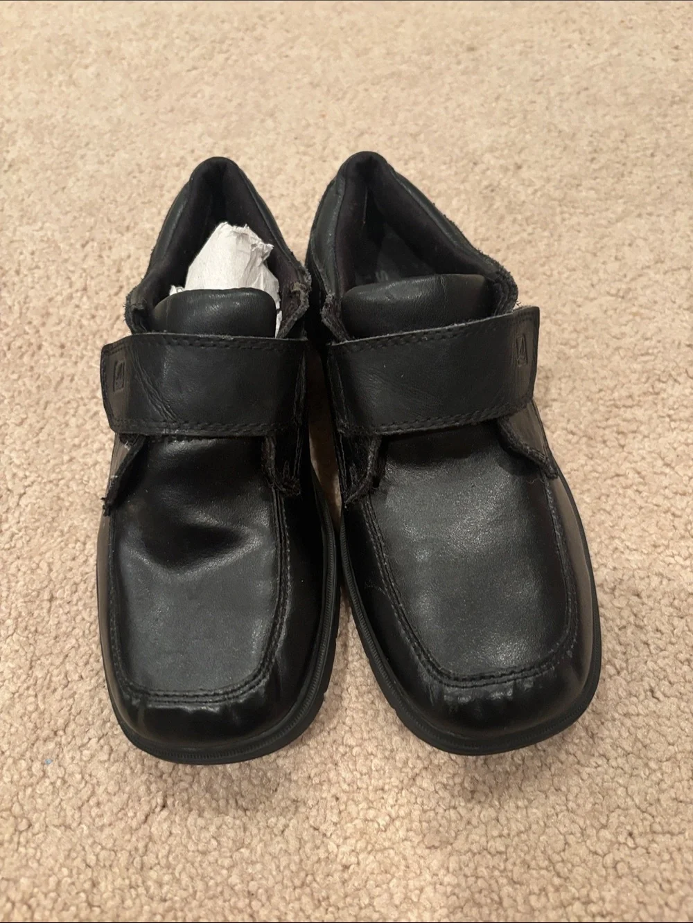 Sperry Kids Black Leather Hook-and-Loop School Shoes